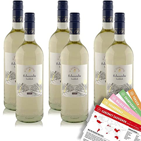 G.Schlink Scheurebe QbA, lieblich, sortenreines Weinpaket + VINOX Winecards (6x1,0l)