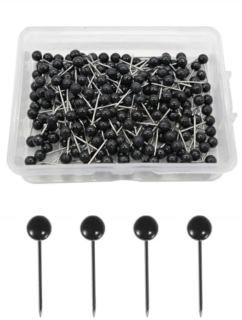 Werownsgso 300 Stück Rundkopfnadeln, 4mm Karte Nagel Pinnadeln, Pinnwandnadeln Mit Plastikbox, Reiszwecknadeln Rund, Pinwand Pins für Landkarte, Fotos, Korkplatte, Stoffmarkierung,DIY (Schwarz)