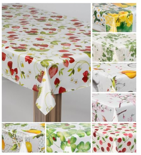 laro Wachstuch-Tischdecke Wachstischdecke Gartentischdecke, Muster:Erdbeeren Rot Weiß, Größe:110x300