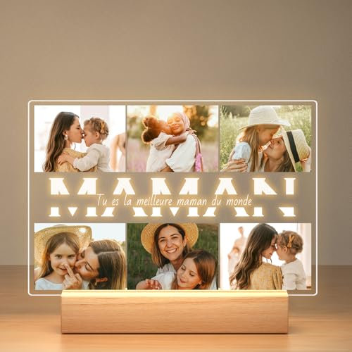 Bulaient Cadeau Maman Personnalisé, Cadre Photo Personnalisé, Cadre Personnalisé avec Veilleuse, Cadre Personnalisé Photo, Cadeau Anniversaire Maman, Cadeau Noel Maman Personnalisé
