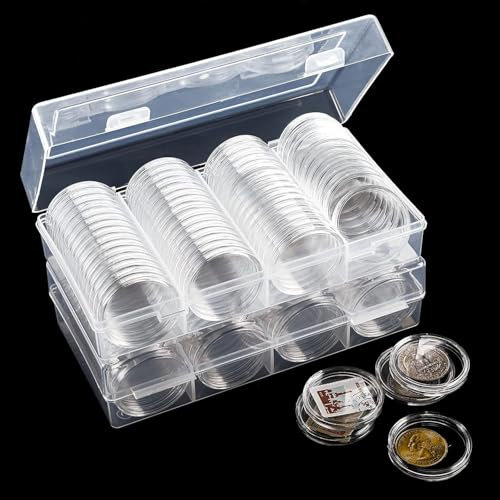 100 pièces Capsules de Monnaie Capsules pour Pièces de Monnaie Conteneur 27mm porte Pieces de Monnaie Collection Pochette pour Pieces de Monnaie pour Collecte et Stockage de Pièce de Monnaie