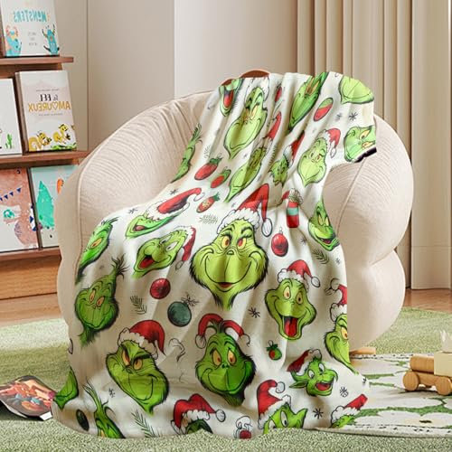 Ainvliya Decke Grin-ch Kuscheldecke Flauschig, Winterdecke Wärmedecke Fleecedecke, Schlafdecke Blanket - 3D Cartoon Drucken Reisedecke für Kinder, Mädchen, Erwachsene, Sofadecke 100x150 Bettwaren