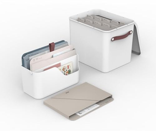 Rotho MyPaper Set Dokumentenorganizer MY PAPER Plus, Kunststoff (PP) BPA-frei, Organizer und Archivbox, weiss/rot