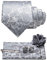 JEMYGINS Herren Paisley Krawatte mit Einstecktuch Krawattenklammer Blumenbrosche und Manschettenknöpfen Set Silber