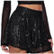 Generisch Glitzer Pailletten Shorts Damen Bundfaltenhose Kurze Schwarze Hose Anzug