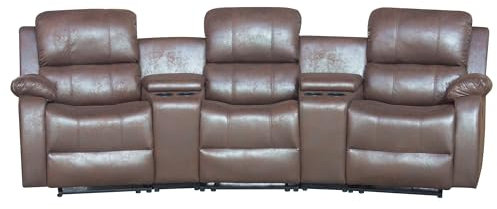 mymai Home Cinema Polstergarnitur mit Getränkehalter & Ablagefach 3-Sitzer (Braun)