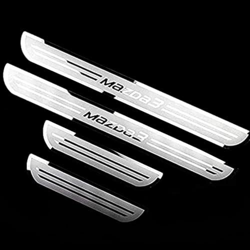 KLHYWEN 4 Pcs Stainless Steel Door Sill Protector for Mazda 3 Axela, Car Threshold Cover Edge Non-Slip Scuff Guard Protection Strip Sticker, Auto Styling Decoration Interior Accessories,Silver