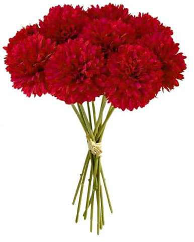 JOZMMZEOOA Fiori di Ortensia Artificiale,Ortensie Finte Realistiche Fiori Palla Crisantemo di Seta Finti Ortensie Stabilizzate Artificiali Bouquet Decorativi,per Bouquet Nozze Casa Ufficio(Rosso)