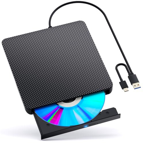 aelrsoch External Compatible Blu ray Drive Player Read/Write Compatible Bluray Burner Compatible USB 3.0 and Type-C DVD Burner Blu-ray/DVD/CD, BD Drive, Windows 7-11 & Mac, PC M-DISC(Black)