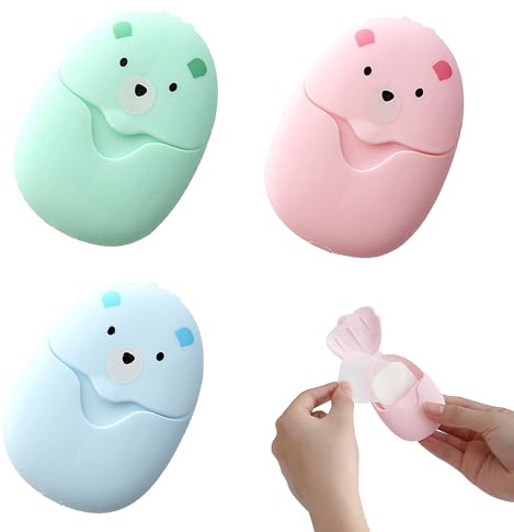 3 fogli di sapone da viaggio, in fiocchi di sapone portatili, usa e getta, fogli di sapone da viaggio, adatti per interni ed esterni, campeggio, escursionismo, pulizia delle mani (blu, rosa, verde)