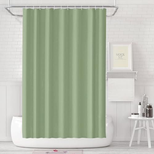 LUKDUNG 180x200 Badevorhang, Duschvorhang Anti-schimmel in Badezimmer, Vorhang für Badewanne Dusche aus Stoff Wasserdicht Waschbar, Waschbar PEVA Shower Curtain mit 12 Duschvorhangringe Grün