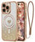 LAPOPNUT for iPhone 15 Pro Magnetic Case [Compatible with MagSafe][Glitter Card & Wrist Strap],Girls Women Bling Sparkle Rhinestone Diamond Raised Lens Protection Cover for iPhone 15 Pro 6.1,Gold