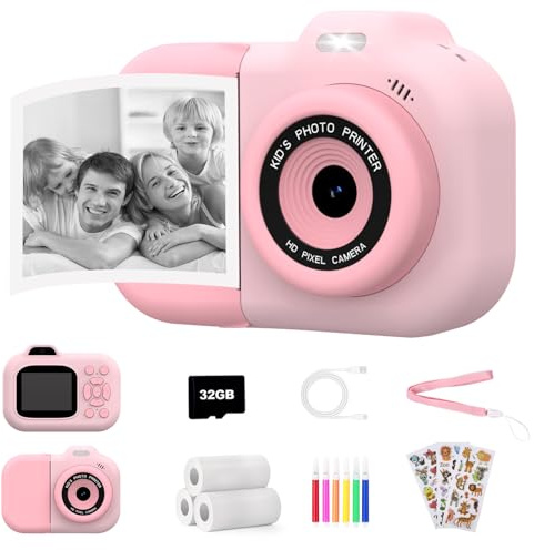 Sofortbildkamera Kinder mit Druck, 1080P Digitalkamera für Kinder, Weihnachts Geschenk Kinderkamera für Mädchen Jungen von 3-12 Jahren, Spielzeug Kamera sofortdruck für 4 5 6 7 8 9 10 11 12 Jahre