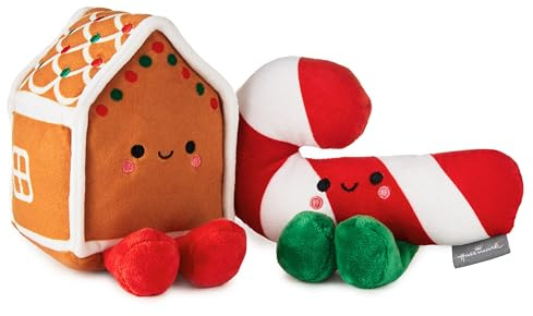 Hallmark Better Together Gingerbread House & Candy Cane Magnetic Plush Pair | Embedded Magnets, Super-Soft Plush, Weighted Feet, Embroidered Details, Set of 2