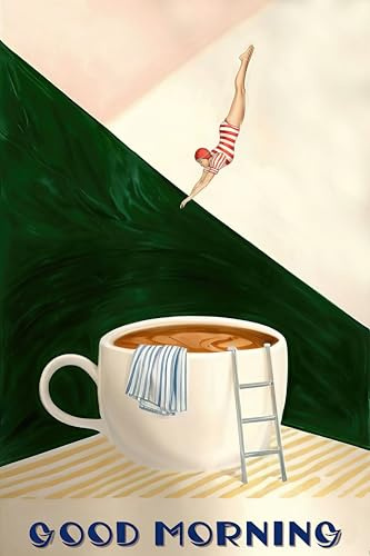 Guten Morgen Poster Kaffeedruck – Retro - Trendy Café-Kunst – Modernes Küchenbild – Kaffeeliebhaber - Wanddekoration für Küche, Restaurant, 40x50 cm