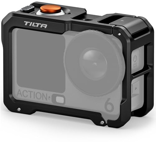 Tilta Action 6 Cage, Kamera-Käfig Kompatibel mit DJI Osmo Action 6 | Tastenverlängerung, 1/4-20 Gewinde, Kaltschuh-Empfänger, DJI-Magnetverbinder, Schwarz TA-T95-FCC-B