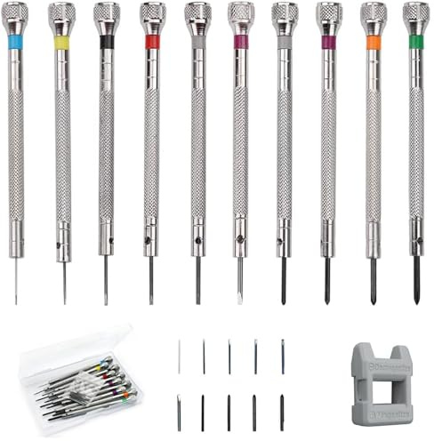 CleaZeny 21Pcs Precision Watch Screwdriver Set with Demagnetizer | Color-Coded Caps & Anti-Slip Grips, Small Precision Screwdriver Kit for Watch, Eyeglass, Camera, Jewelry and Electronics