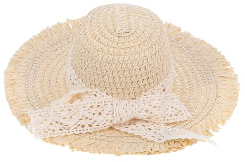 Kleiner Strohhut für Puppen, Beige, Fein Geflochten, mit Spitzenband