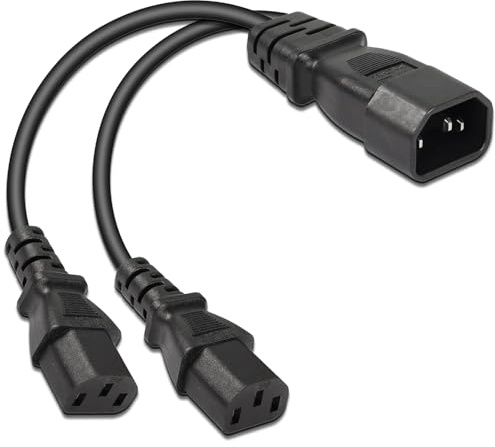 IEC C13 Power Cable Splitter, IEC320 2 Way C14 Male to C13 x2 Female Socket Extension Lead Replacement, UPS Server Computer TV PC Monitor Adapter Power Cord, Mains Y-splitter Cable 0.3 Metre Black