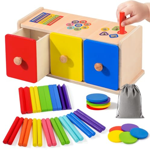 WEVOL Montessori Spielzeug ab 1 Jahr, 3-in-1 Kinderspielzeug Holzspielzeug Farbe Form Sortierspiel ab 1 2 3 Jahre, Kleinkind Motorikspielzeug Sensorik Lernspielzeug Baby für Mädchen Jungen ab 1 Jahr