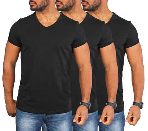 Carisma Herren Basic Uni T-Shirt einfarbiges Kurzarm Shirt tiefer V-Ausschnitt dehnbar Stretch 4066-4644