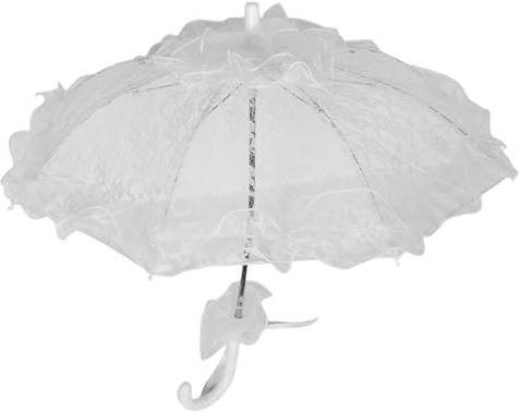WESIEVYA Sombrilla de Encaje Blanco para Novia, Paraguas Doble Capa Bordado 58x52 Cm para Bodas, Accesorio Vintage para Fotografía y Decoración Nupcial