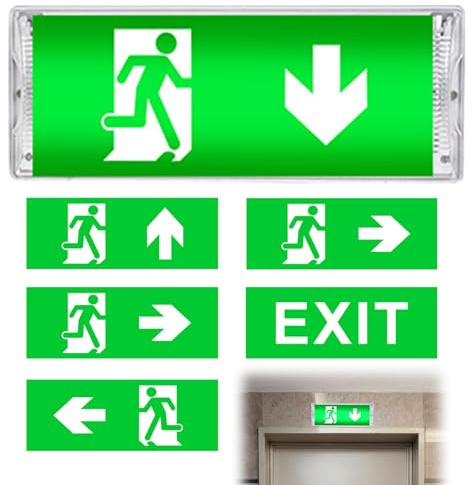 BYZESTY Éclairage De Secours Led, Éclairage D'urgence Led, Lampe De Secours, 5 Pictogrammes De Sortie De Secours, Panneau Sortie Lumineux Sortie De Secours Montage Mural