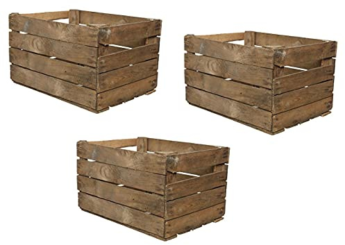 3 x Authentic Rustic Used Apple Crates - Dark