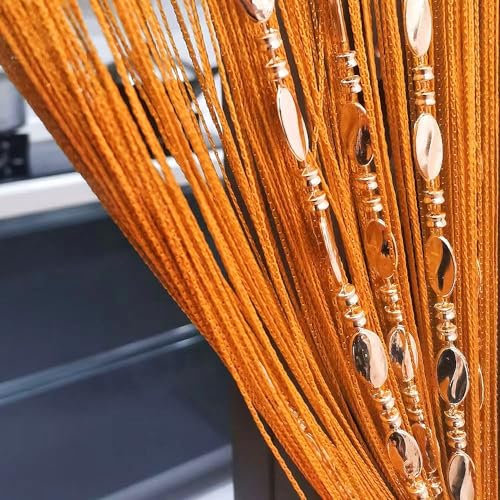 ave split, dekorativer Fadenvorhang, 100 x 200 cm, Wand-Fenstervorhang mit Perlenbändchen, Raumteiler, Türtrennvorhang, Vorhang für Hochzeit, Café, Schaufensterdekoration (Orange 25)