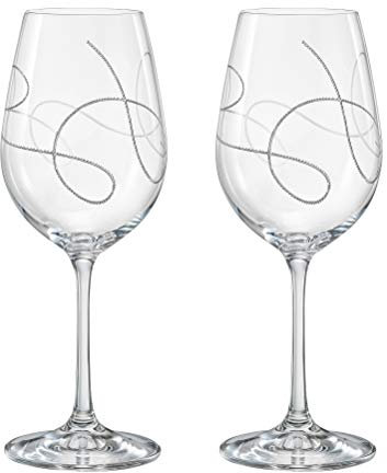 Wine - Goblet - Glasses - Glass is Lead Free Crystal - Set of 2 - with String Design - by Barski - Made in Europe - 16 oz.