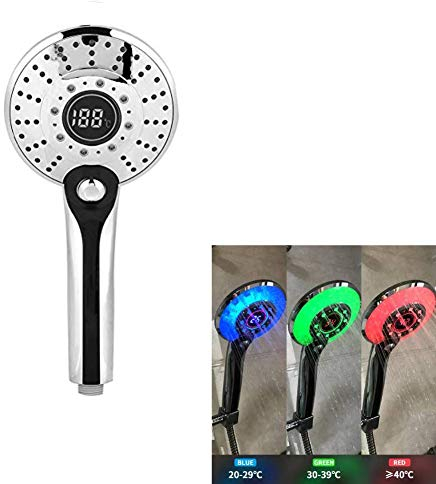 Cafopgrill Pommeau de Douche à Main 3 Couleurs Contrôle de la température de l’Eau à 3 réglages d’Affichage numérique à LED Pommeau de Douche portatif Pomme de Douche Pomme de Douche