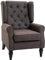 HOMCOM Retro Accent Chair, Linen Wingback Armchair with Wood Frame Button Tufted Design for Living Room Bedroom, Brown