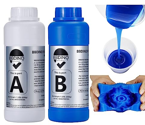 BBDINO Silicone Mould Making Kit, Liquid Silicone for Mould Making 30A N.W. 42 Oz, Platinum Mould Making Silicone Rubber, 1:1 by Volume, Ideal for Casting Resins Moulds & Silicone Moulds (Blue)