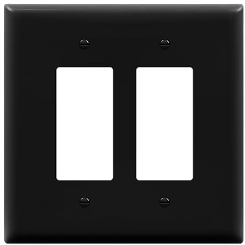ENERLITES - Cubierta de interruptor decorativa doble, placa de pared de dos salidas, 2 bandas, 14 cm x 14 cm, policarbonato termoplástico irrompible, certificación UL, 8832-BK, negro