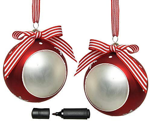 Christbaumkugeln zum Beschriften Rot 2 Stück Weihnachtskugeln Echt Glas + Stift