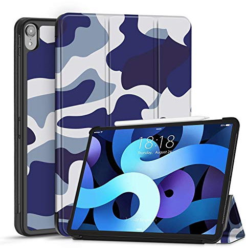 TNP iPad Air 4 Hülle für iPad Air 4. Generation Modell 2020-10,9 Zoll, dünner und leichtgewichtiger Schutzhülle, iPad Air Case, mit Auto Schlaf/Wach Funktion, PU-Leder Cover, Tarnung Blau