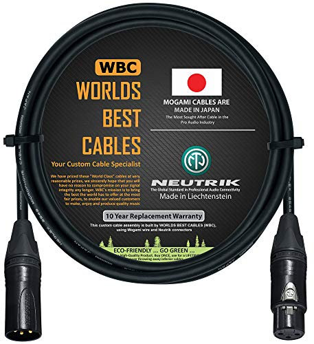 WORLDS BEST CABLES 0.5 Meter - Balanced Microphone Cable CUSTOM MADE using Mogami 2549 (Black) wire and Neutrik NC3MXX-B & NC3FXX-B Gold XLR Plugs