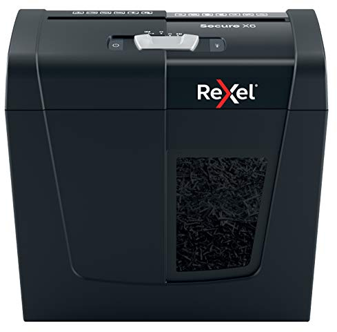 Rexel 2020122 Secure X6 - Destructeur de Documents Coupe Croisée Sécurité P4, Capacité 7-6 Feuilles (70-80 g/m²), Corbeille 10 litres Amovible