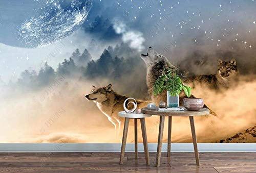 MIWEI Wallpaper Papier Peint Panoramique Planète Loups Papier Peint Nature Intissé Murale Chambre Salon（350cmX256cm）
