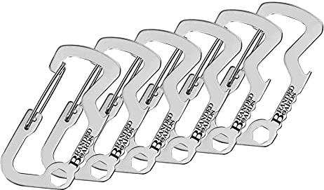Branded Boards Bushcraft Stainless Steel Key Chain Bottle Opener Carabiner Clip and Bottle Holder Paracord-550 Strap, Hiking, Backpacking, Camping, Hunting, Fishing (Bottle Opener Multitool 6-Pack)