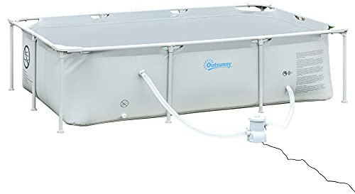 Outsunny Piscina Desmontable Tubular 252x152x65 cm con Depuradora de Cartucho 1200L/H Piscina Rectangular de Exterior para Adultos y Niños 2163L Gris