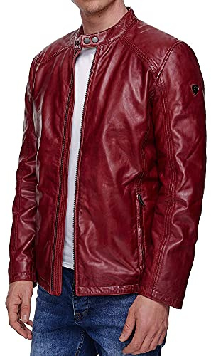 Tazzio Herren Jacke Lederjacke Echtleder Leder Übergangsjacke 19707 (Weinrot, XL)