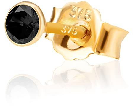 NKlaus Ohrstecker Zirkonia Schwarz 375 Gelbgold 9 Karat 3,0mm, 1 Stück