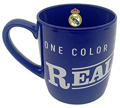Taza Lacada Azul 350 ml en Caja Real Madrid, taza para futboleros, regalo original real madrid (CyP Brands)
