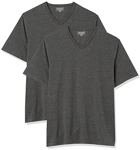 Amazon Essentials Men's Regular-Fit Short-Sleeve V-Neck T-Shirt (Available in Big & Tall), Pack of 2, Charcoal Heather, 3X-Large Big