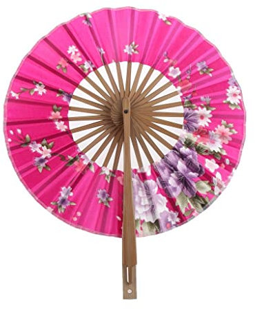 Tiuimk Éventail japonais Art déco rond en soie et bambou pliable pour femme, fête de mariage, décoration d'intérieur, rose rouge