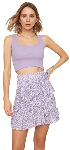 TRENDYOL Damen Schwungrad Gestrickter Rock. Skirt, Flieder, XL EU