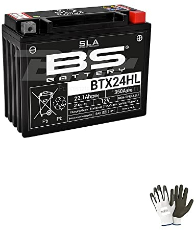 Compatible avec Yamaha XV Virago 1100 de 1989 à 1997 Batterie rechargeable prête à l'emploi BS BTX24HL-BS sur batterie 21 Ah Ampères 12 V 205 x 87 x 162 mm scellée
