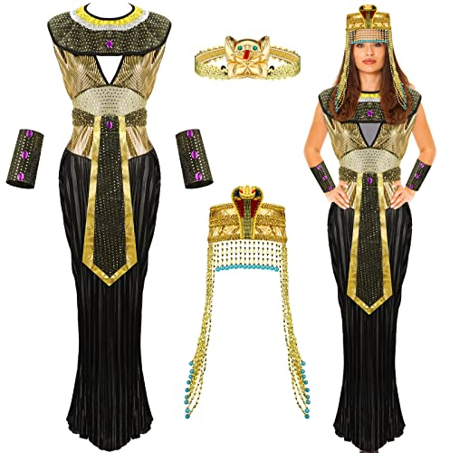 Ägyptisches Kostüm für Damen, Königin, goldfarben und Stirnband, Schlangenperlen-Kopfschmuck, ägyptisches Kostüm, Zubehör für Halloween, Cosplay