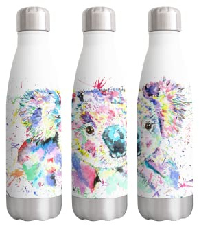 Koala Watercolour Rainbow Art Bottle Double Wall Insulated Stainless Steel Sport Drinks 500ml White Gift Ideal for School Work Office Oudoor Sports Keeps Hot and Cold Drinks